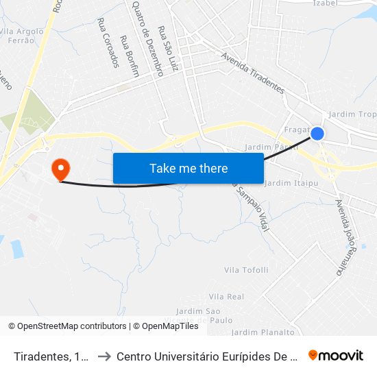 Tiradentes, 1393 to Centro Universitário Eurípides De Marília map