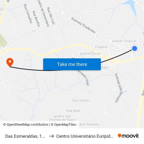 Das Esmeraldas, 1971-2197 to Centro Universitário Eurípides De Marília map