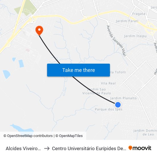 Alcídes Viveiros, 80 to Centro Universitário Eurípides De Marília map