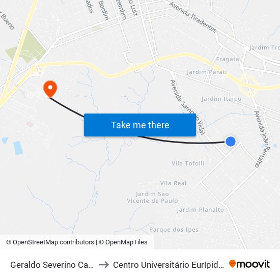 Geraldo Severino Cacique, 465 to Centro Universitário Eurípides De Marília map