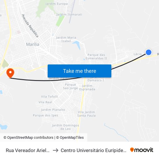 Rua Vereador Ariel Fragata to Centro Universitário Eurípides De Marília map