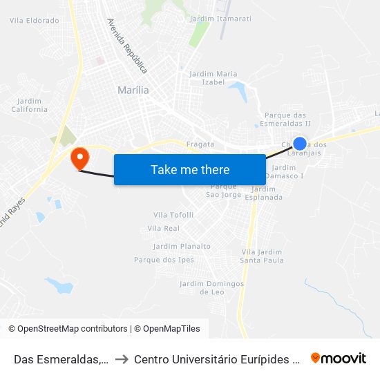 Das Esmeraldas, 3023 to Centro Universitário Eurípides De Marília map