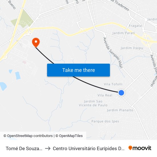 Tomé De Souza, 758 to Centro Universitário Eurípides De Marília map