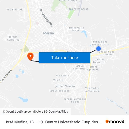 José Medina, 181-255 to Centro Universitário Eurípides De Marília map