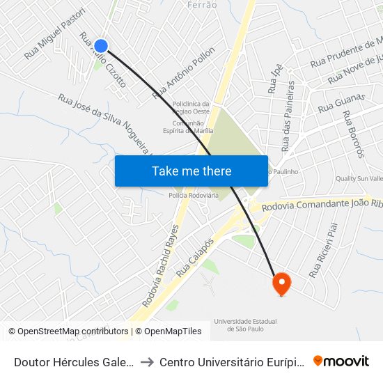 Doutor Hércules Galete, 427-489 to Centro Universitário Eurípides De Marília map