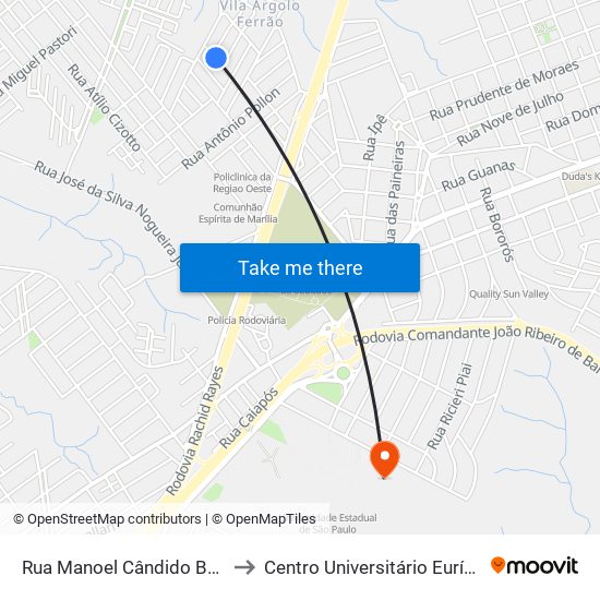 Rua Manoel Cândido Batista, 186-240 to Centro Universitário Eurípides De Marília map