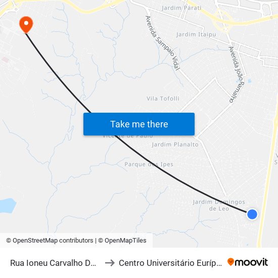 Rua Ioneu Carvalho Domingos, 130 to Centro Universitário Eurípides De Marília map