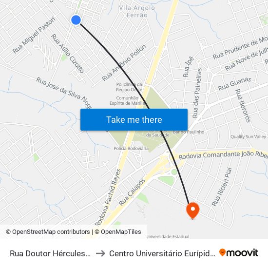 Rua Doutor Hércules Galete, 03 to Centro Universitário Eurípides De Marília map