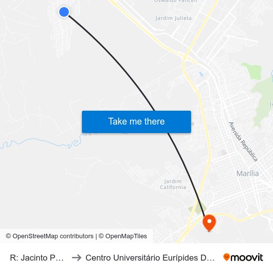 R: Jacinto Portela to Centro Universitário Eurípides De Marília map