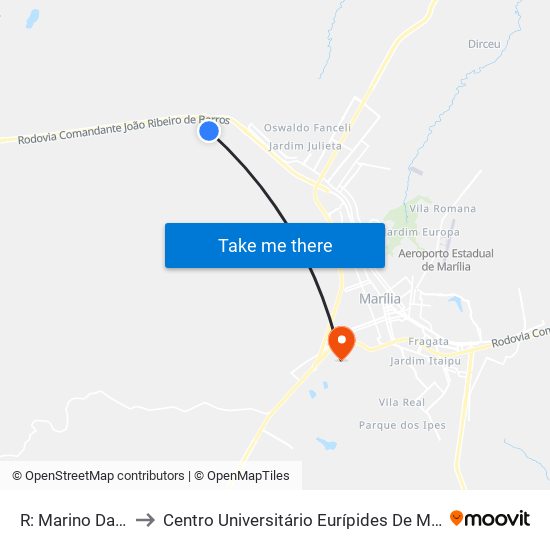 R: Marino David to Centro Universitário Eurípides De Marília map