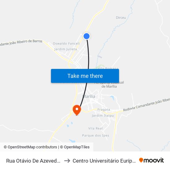 Rua Otávio De Azevedo Falcão, 399 to Centro Universitário Eurípides De Marília map