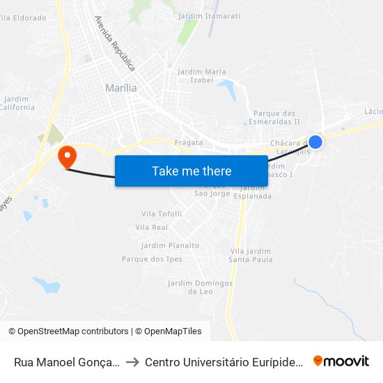 Rua Manoel Gonçalves, 31 to Centro Universitário Eurípides De Marília map