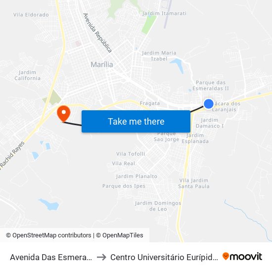 Avenida Das Esmeraldas, 3023 to Centro Universitário Eurípides De Marília map