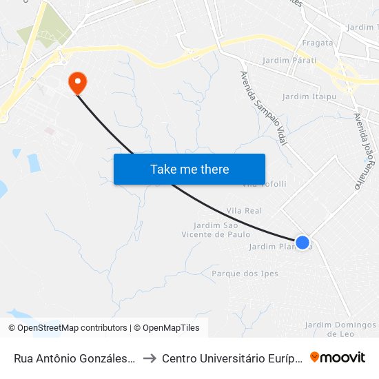 Rua Antônio Gonzáles Gimenes, 25 to Centro Universitário Eurípides De Marília map