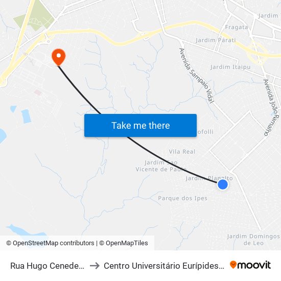 Rua Hugo Cenedese, 150 to Centro Universitário Eurípides De Marília map