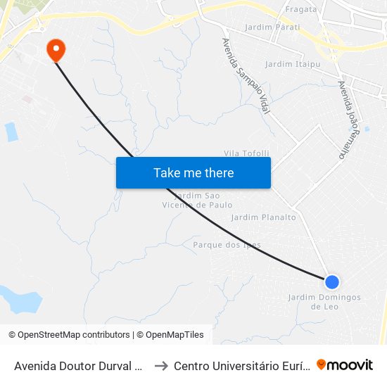 Avenida Doutor Durval De Menezes, 743 to Centro Universitário Eurípides De Marília map