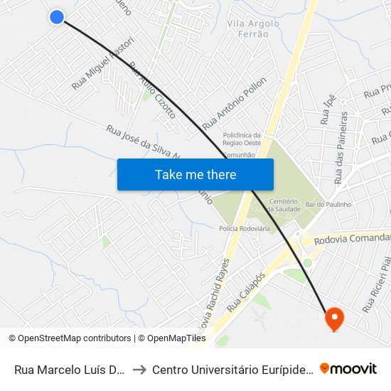 Rua Marcelo Luís De Oliveira to Centro Universitário Eurípides De Marília map