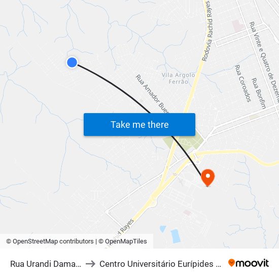 Rua Urandi Damasceno to Centro Universitário Eurípides De Marília map