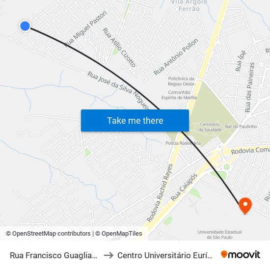 Rua Francisco Guaglianone, 343-475 to Centro Universitário Eurípides De Marília map