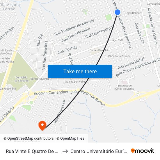 Rua Vinte E Quatro De Dezembro, 676 to Centro Universitário Eurípides De Marília map