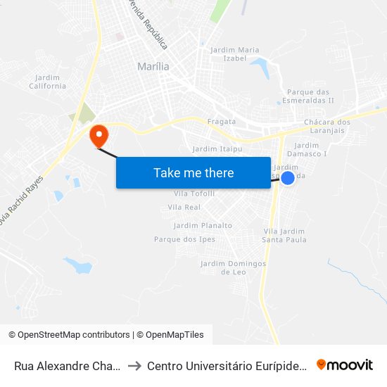 Rua Alexandre Chaia, 1000 to Centro Universitário Eurípides De Marília map
