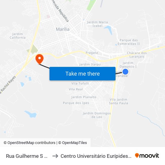 Rua Guilherme S Netto, 0 to Centro Universitário Eurípides De Marília map