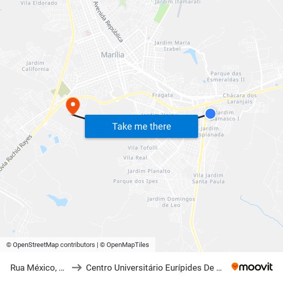 Rua México, 176 to Centro Universitário Eurípides De Marília map