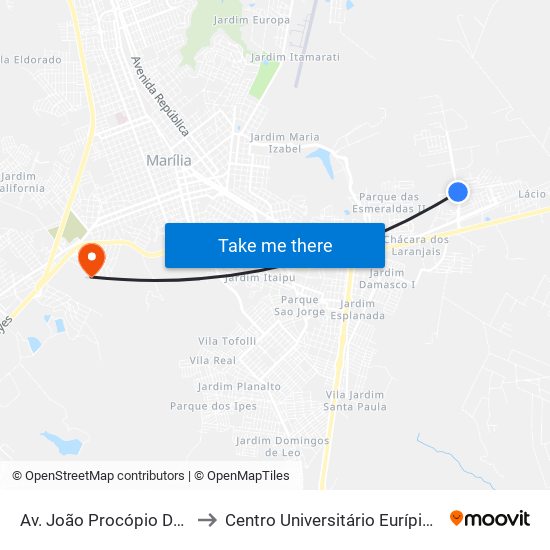 Av. João Procópio Da Silva, 320 to Centro Universitário Eurípides De Marília map