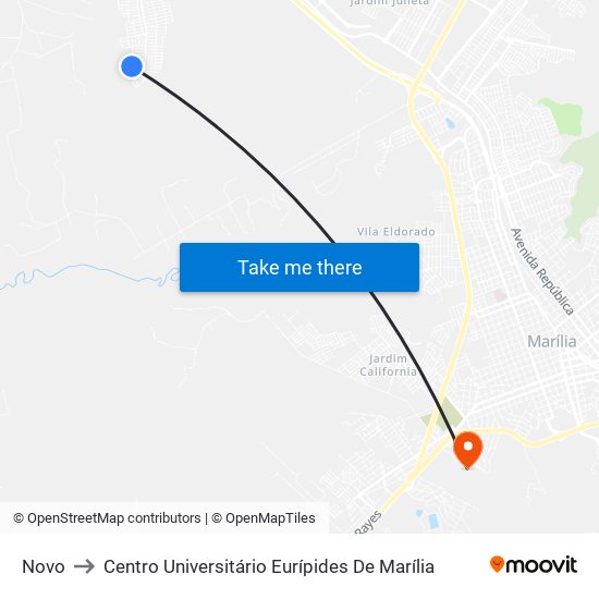 Novo to Centro Universitário Eurípides De Marília map