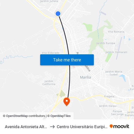 Avenida Antonieta Altenfelder, 161 to Centro Universitário Eurípides De Marília map