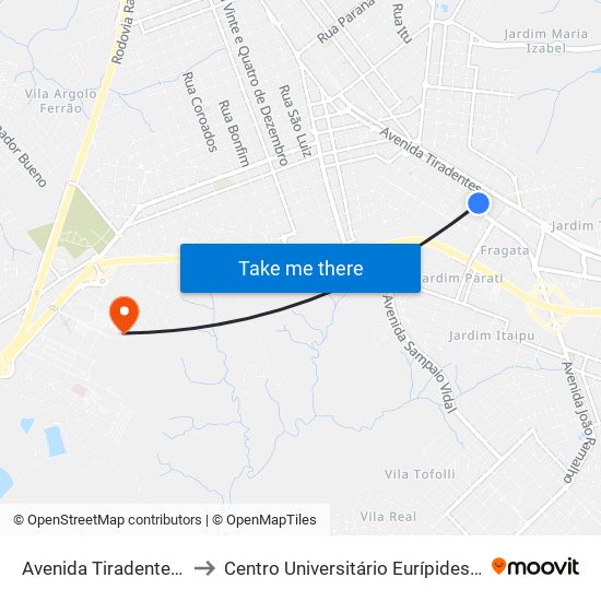 Avenida Tiradentes, 1049 to Centro Universitário Eurípides De Marília map