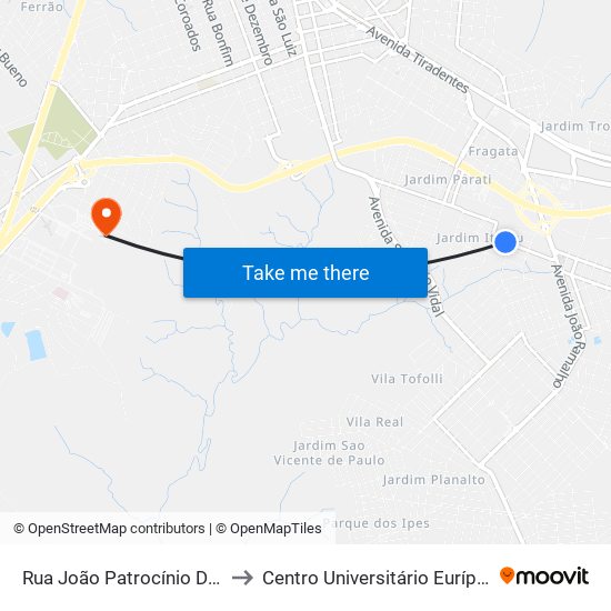Rua João Patrocínio De Araújo, 369 to Centro Universitário Eurípides De Marília map