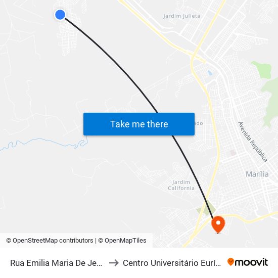 Rua Emilia Maria De Jesus Nunes, 155 to Centro Universitário Eurípides De Marília map