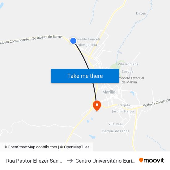 Rua Pastor Eliezer Sanchez Linares, 47 to Centro Universitário Eurípides De Marília map