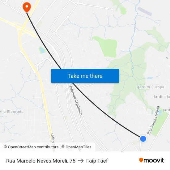 Rua Marcelo Neves Moreli, 75 to Faip Faef map