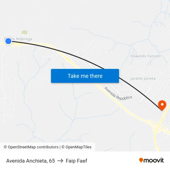Avenida Anchieta, 65 to Faip Faef map