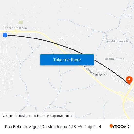 Rua Belmiro Miguel De Mendonça, 153 to Faip Faef map