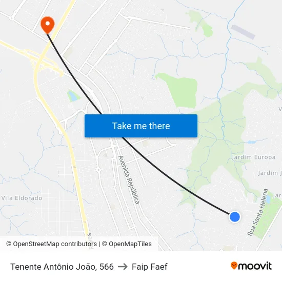 Tenente Antônio João, 566 to Faip Faef map