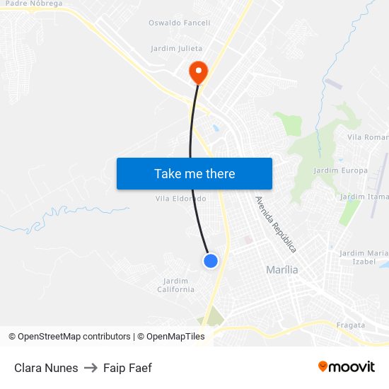 Clara Nunes to Faip Faef map