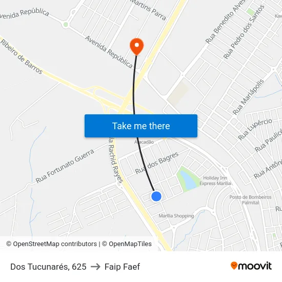 Dos Tucunarés, 625 to Faip Faef map