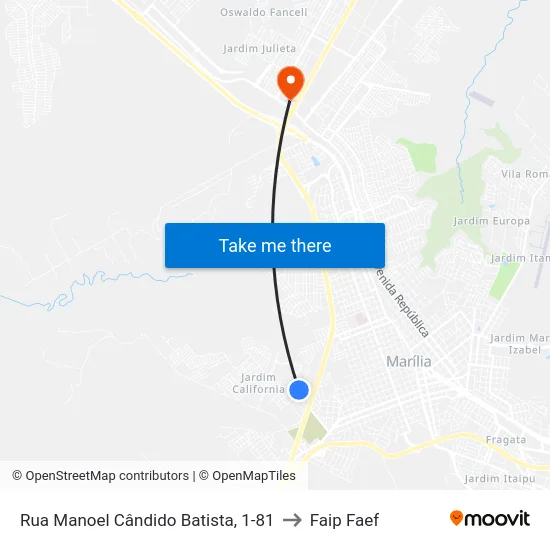 Rua Manoel Cândido Batista, 1-81 to Faip Faef map