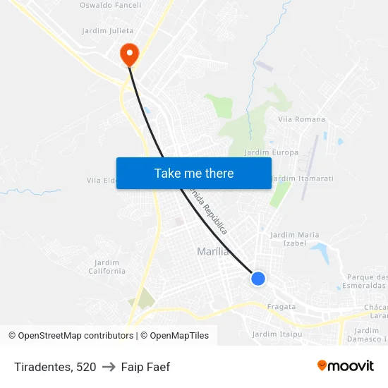 Tiradentes, 520 to Faip Faef map