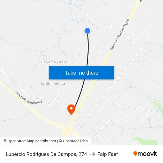 Lupércio Rodrigues De Campos, 274 to Faip Faef map