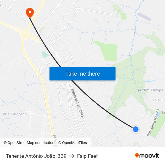 Tenente Antônio João, 329 to Faip Faef map