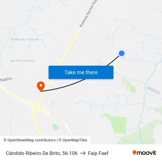 Cândido Ribeiro De Brito, 56-106 to Faip Faef map