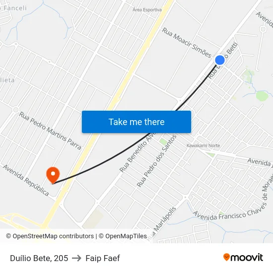 Duílio Bete, 205 to Faip Faef map