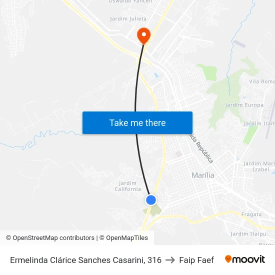 Ermelinda Clárice Sanches Casarini, 316 to Faip Faef map