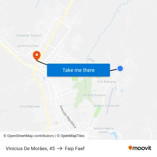 Vinícius De Morães, 45 to Faip Faef map