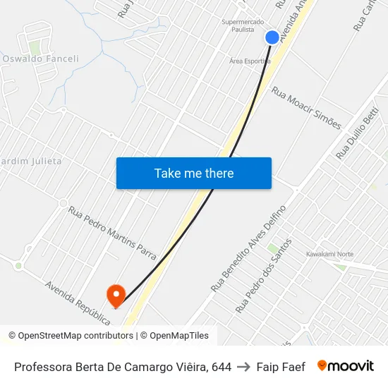 Professora Berta De Camargo Viêira, 644 to Faip Faef map