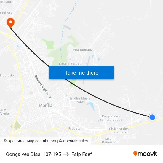 Gonçalves Dias, 107-195 to Faip Faef map